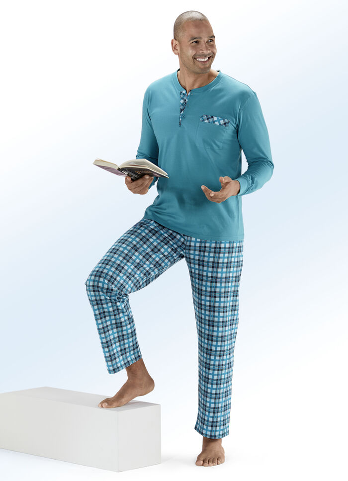 Zweierpack Schlafanzüge mit Knopfleiste, Brusttasche und Bündchenärmeln 