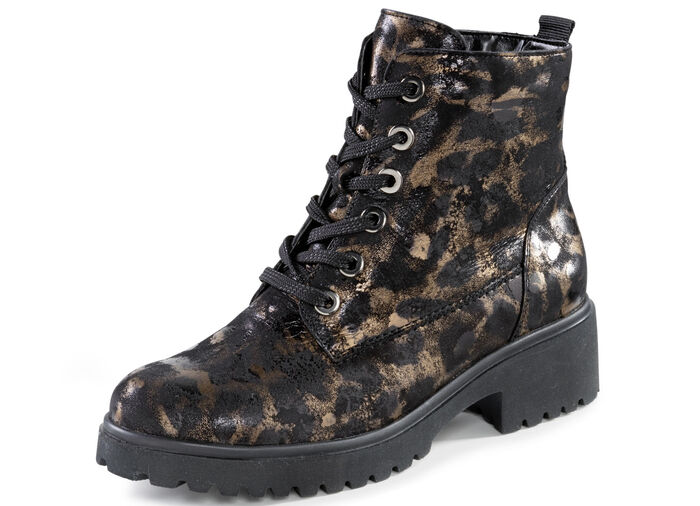Waldl&auml;ufer Schn&uuml;r-Stiefelette mit Leo-Print SCHWARZ-BRONZE