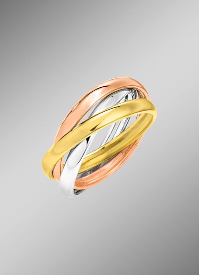 Ineinander verschlungener Damenring in Tricolor 