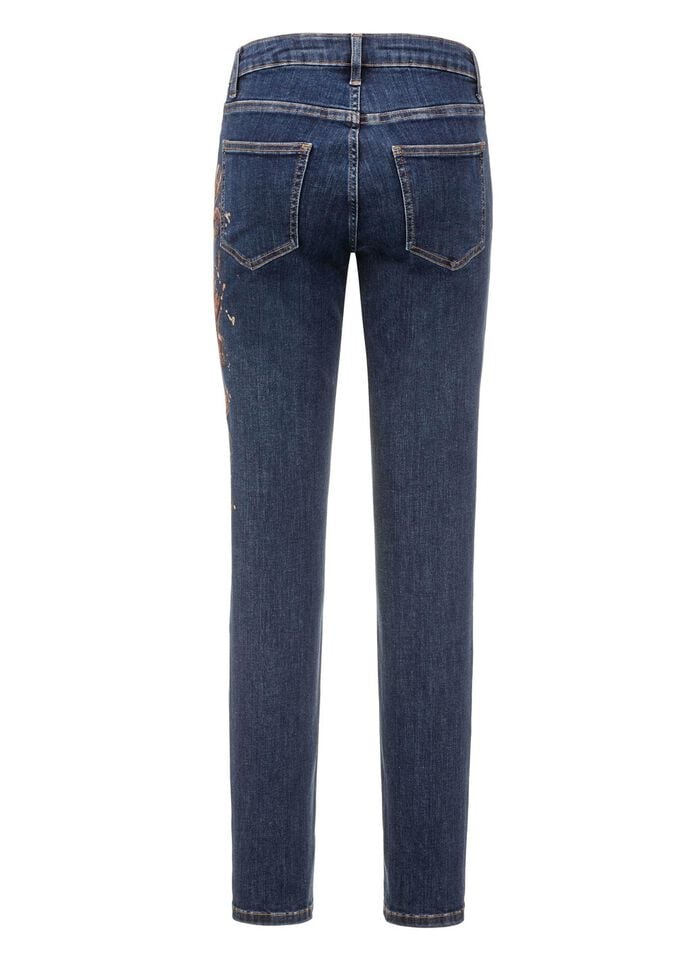 Edel-Jeans mit handbemalten, floralen Motiven 