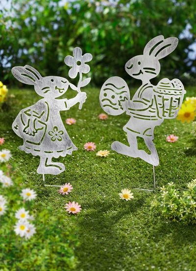 Gartenstecker "Hasenpaar", 2er-Set 