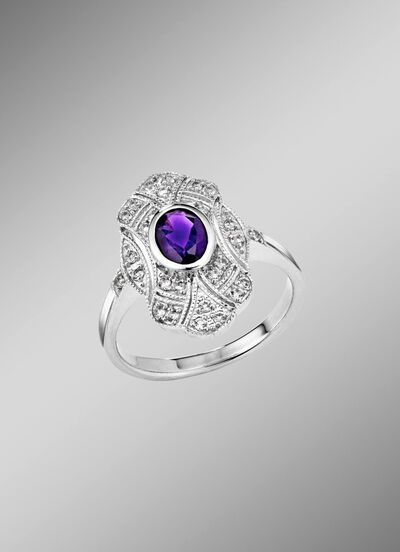 Damenring mit echt Amethyst und echt Wei&szlig;topas 
