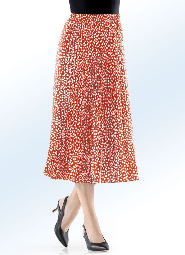 Plissee-Rock mit trendigem Tupfen-Dessin KORALLE-ECRU