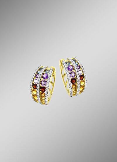 Multicolor Klappcreolen mit Edelsteine und Brillanten 