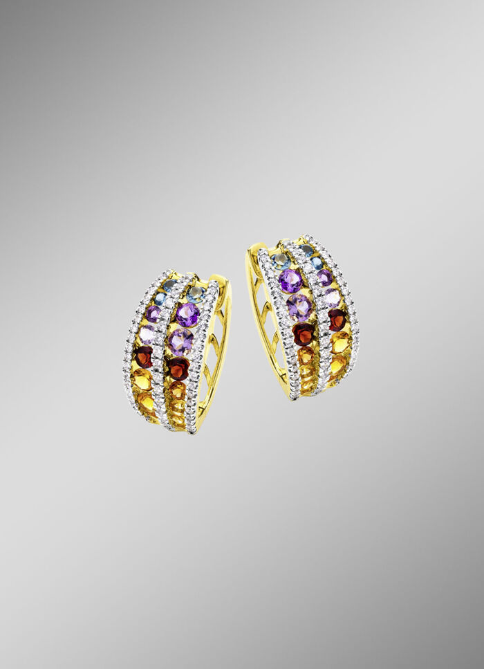 Multicolor Klappcreolen mit Edelsteine und Brillanten 