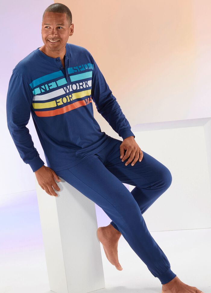 Schlafanzug mit Knopfleiste und Druckmotiv 