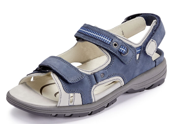 Waldl&auml;ufer, sportliche Damen-Sandalen, Weite H, mit herausnehmbarem Fu&szlig;bett JEANS-HELLGRAU