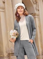 Long-Strickjacke mit eingesetzten Taschen GRAU MELIERT