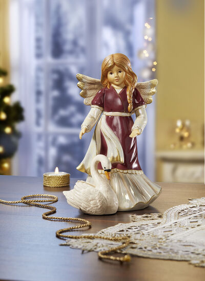 Engel mit Schwan aus Feinsteingut 