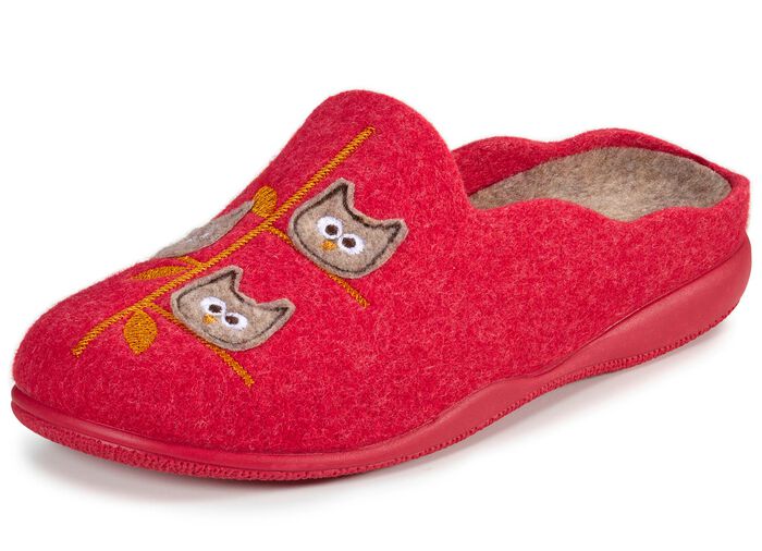 Laurina Pantoffel mit Applikation und Stickerei ROT