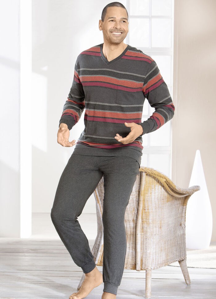 Schlafanzug mit V-Ausschnitt und Bündchen 