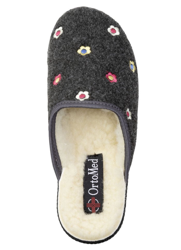 Gefütterte Damen-Hausschuhe, mit Schurwolle ANTHRAZIT