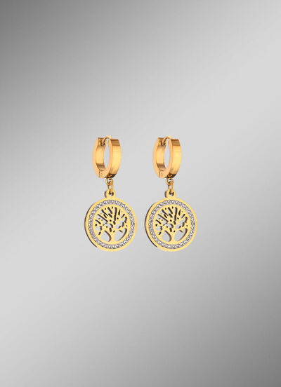 Lebensbaum-Klappcreolen aus Edelstahl mit Kristallen 