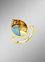 Edler Damenring mit Bernstein und Türkis 