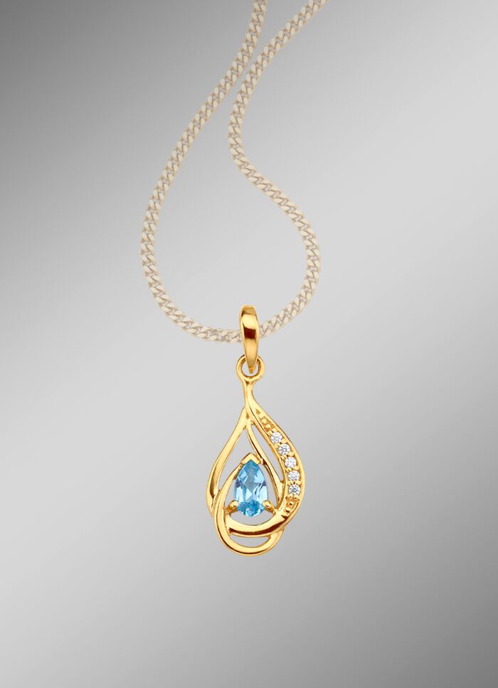 Anh&auml;nger mit echtem Blautopas und synth. Zirkonia 