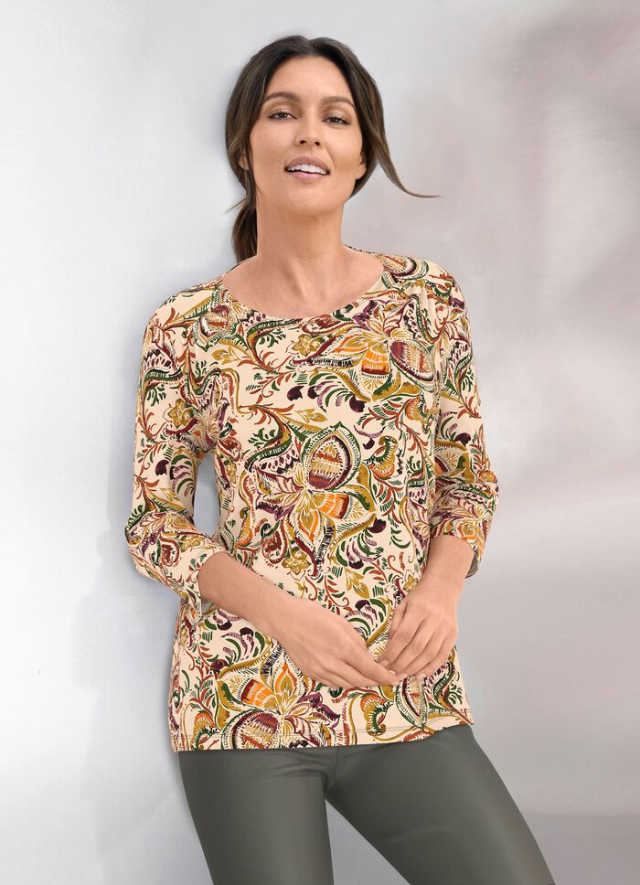 Shirt mit 3/4-langen Ärmeln BEIGE-BRAUN-GRÜN