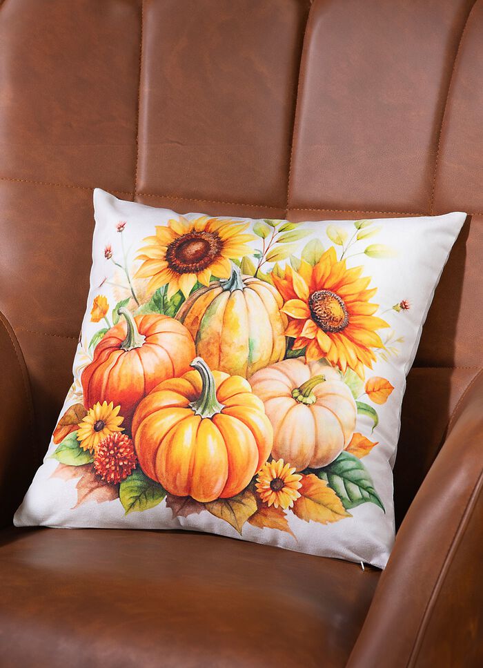 Herbstlicher Kissenbezug mit K&uuml;rbis-Motiv 