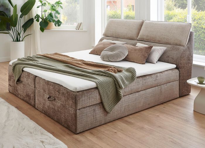 Boxspringbett mit Bettkasten und Kaltschaumtopper BEIGE-BRAUN