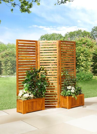 Paravent aus Akazienholz mit 2 K&auml;sten 