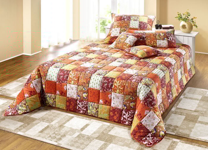 Tagesdecken und Kissenbezüge in Patchwork-Optik aus Baumwolle TERRA