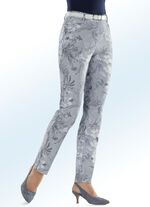 Hose mit apartem Streifen- und Floraldessinierung WEISS-BLAU