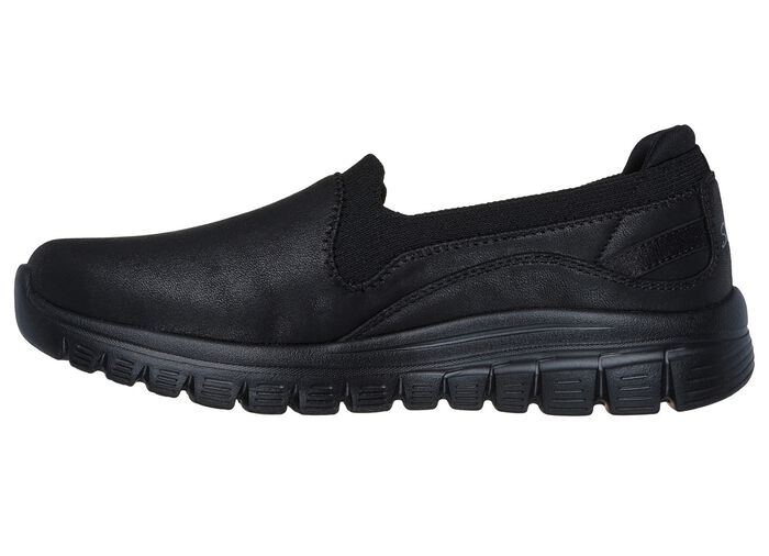 SKECHERS, klassiche Damen-Slipper, aus Synthetik und elastischem Strick-Material SCHWARZ