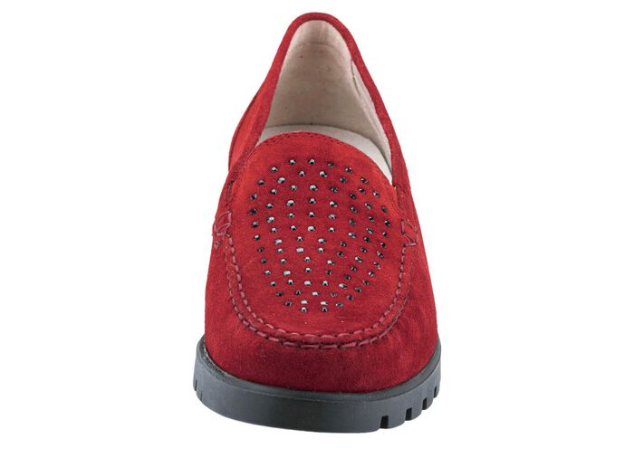 Waldl&auml;ufer Mokassin-Slipper mit Glitzer-Applikationen RUBINROT