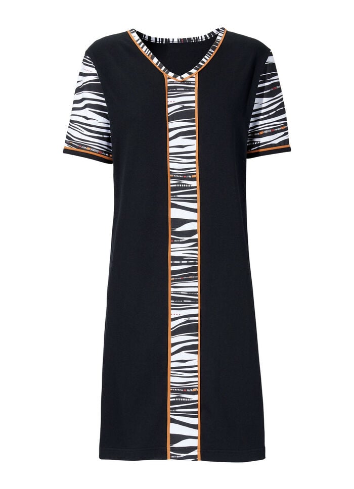 kürzer geschnittenes Nachthemd mit V-Ausschnitt SCHWARZ-BUNT