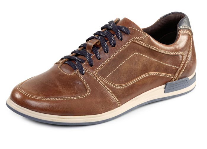 GINO GALANTE, klassische Herren-Schnürschuhe, mit blauem Besatz COGNAC