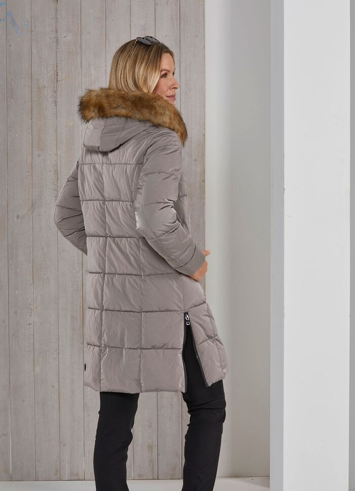 Funktions-Kurzmantel mit abnehmbarem Kunstpelz-Besatz an der Kapuze 