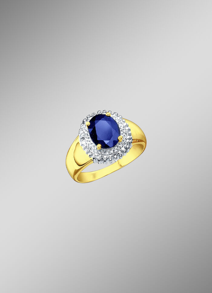 Massiver Damenring mit Diamanten und echt blauem Safir 