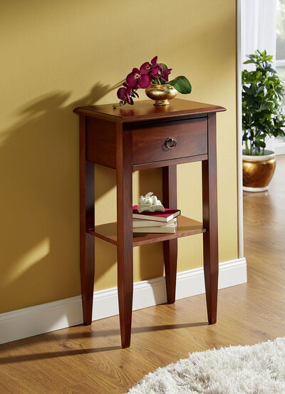 Teilmassiver Beistelltisch mit Schubade und Ablage 