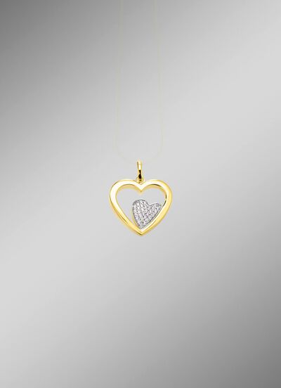 Herz-Anh&auml;nger in Bicolor mit synth. Zirkonia 