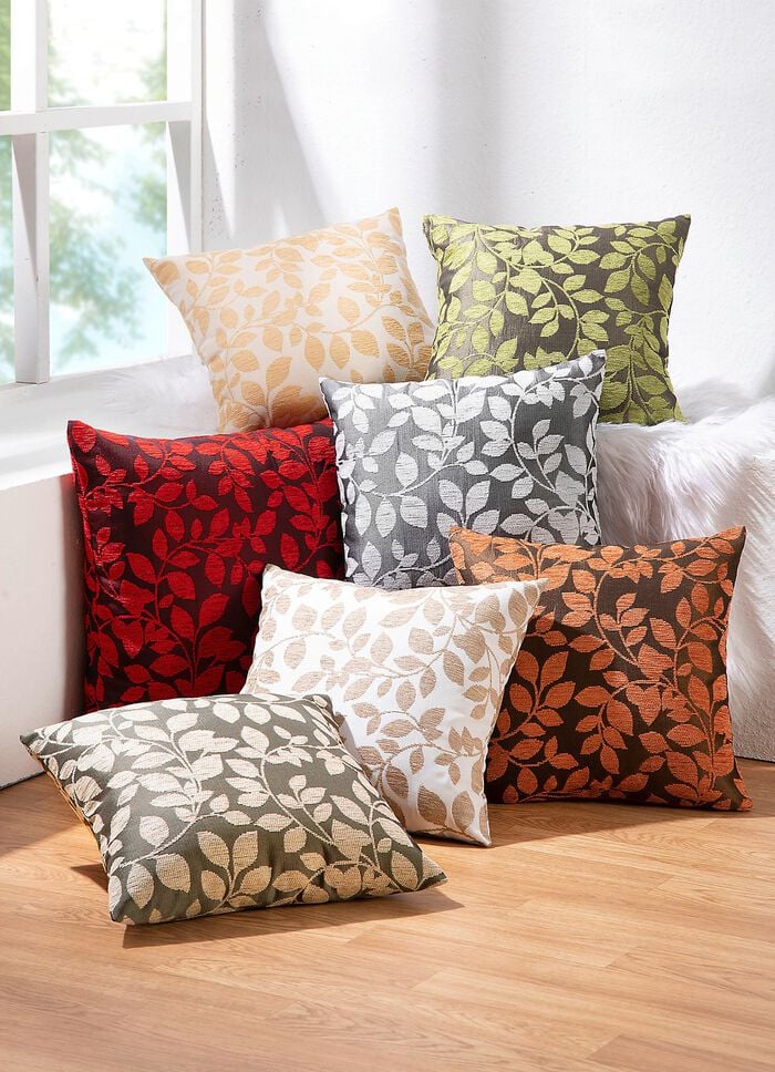 Kissenbezug mit h&uuml;bschem Bl&auml;ttermotiv GRAU-WEISS