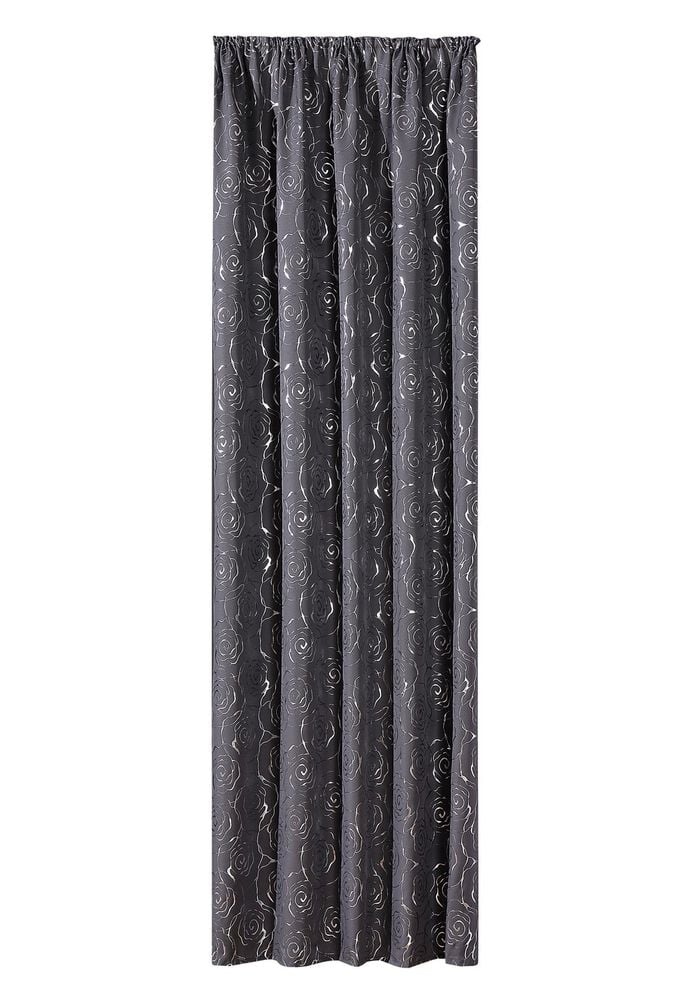 &Uuml;bergardine mit h&uuml;bschem Rosen-Dessin GRAU-SILBER
