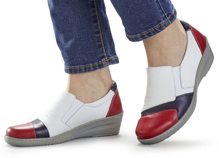 Gemini Slipper mit seitlichen Gummizügen WEISS-ROT-BLAU