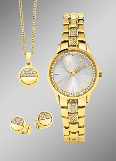 Goldfarbenes Damenuhrset 3-tlg. 
