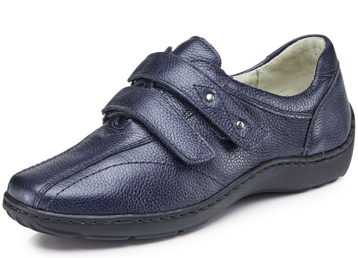 Waldläufer, bequeme Damen-Slipper, Weite H, mit herausnehmbarem Fußbett DUNKELBLAU