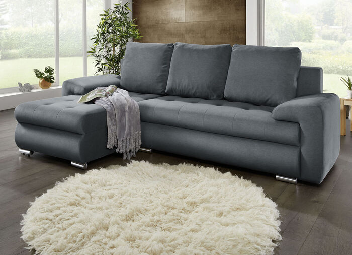 Polsterecke mit Bettfunktion und Bettkasten ANTHRAZIT