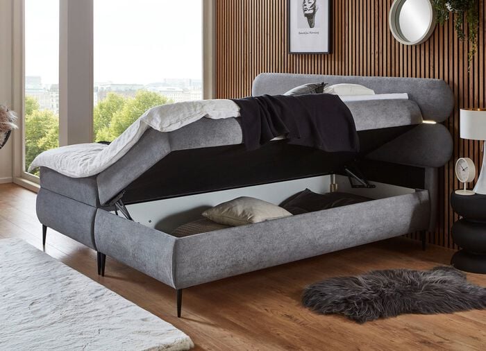 Boxspringbett mit LED-Beleuchtung und Topper ANTHRAZIT