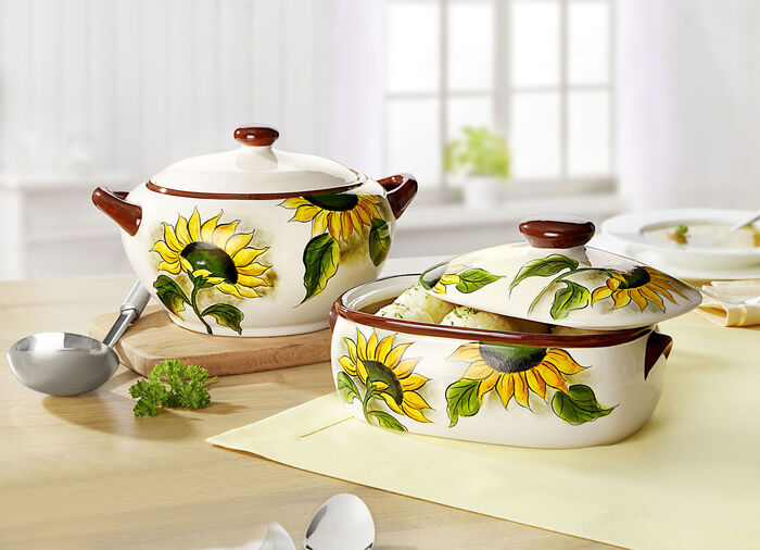 Servierserie mit Deckel aus Kunststein WEISS-BRAUN-GELB