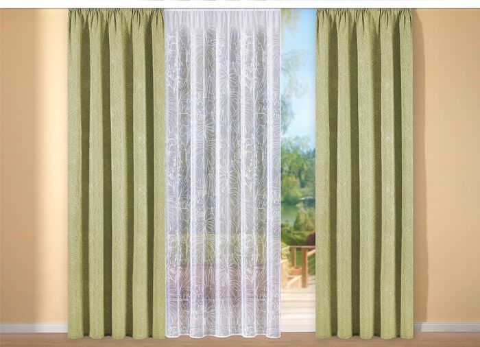 Herrliche &Uuml;bergardine mit aufgesticktem Dessin GR&Uuml;N