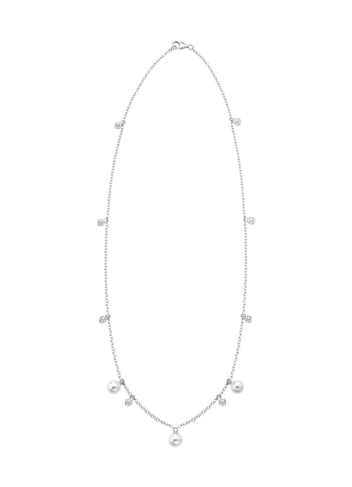 Halskette mit Süßwasser-Zuchtperlen und synth. Zirkonia 