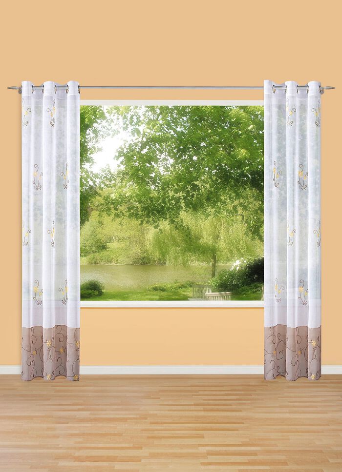 Allover bestickte &Uuml;bergardine mit farbigem Sockel TAUPE