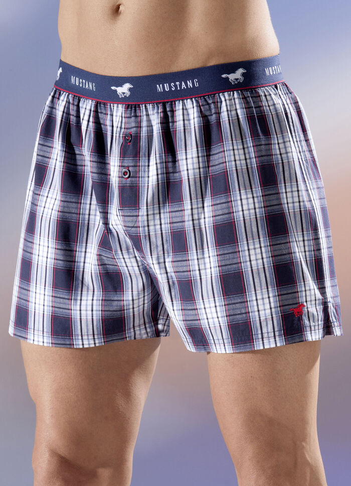 Mustang Zweierpack Boxershorts, knöpfbarer Eingriff, Webware 