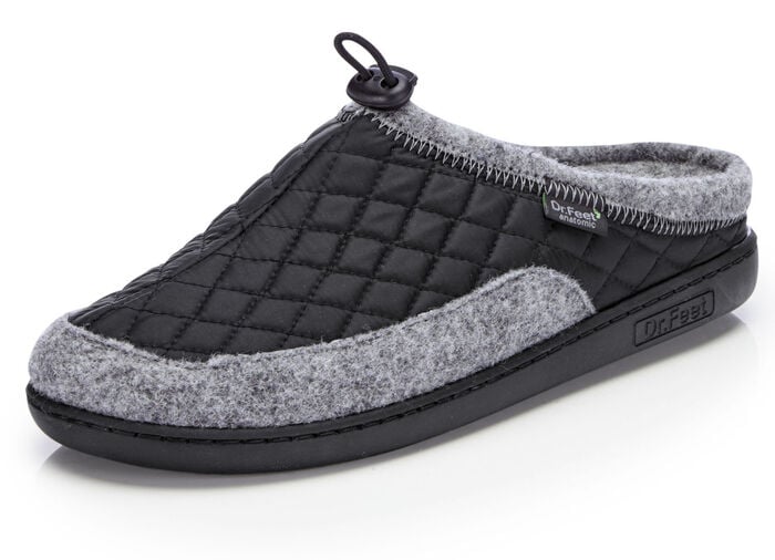 Pantoffel mit elastischer Zugkordel SCHWARZ-GRAU