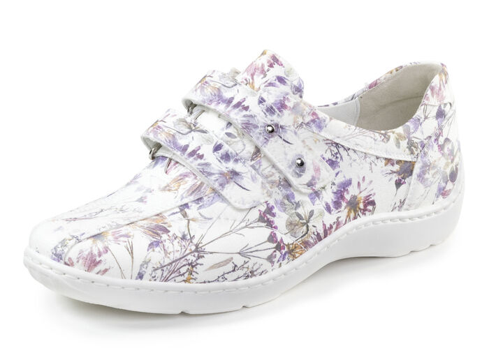 Waldl&auml;ufer, bequeme Damen-Slipper, Weite H, mit herausnehmbarem Fu&szlig;bett WEISS-BUNT