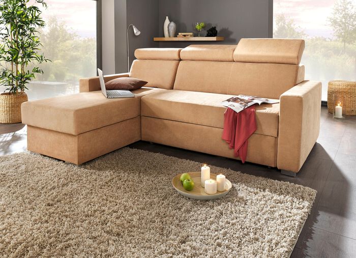 Polsterm&ouml;bel mit Bettfunktion und verstellbaren Kopfst&uuml;tzen BEIGE
