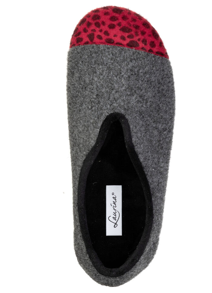 Laurina, trendige Damen-Hausschuhe, Weite H, mit Leo-Druck ANTHRAZIT-ROT