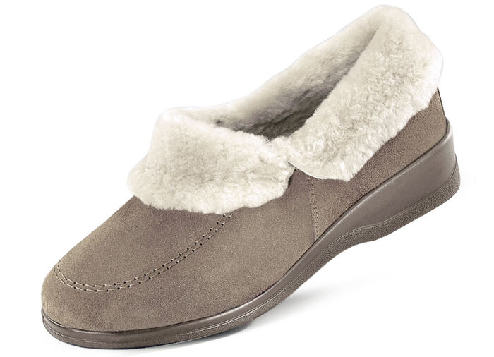 ELENA EDEN Hausschuh mit echtem Lammfellfutter TAUPE-ECRU